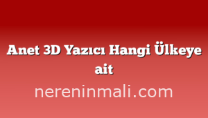 Anet 3D Yazıcı Hangi Ülkeye ait