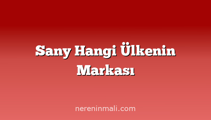 Sany Hangi Ülkenin Markası