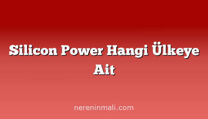 Silicon Power Hangi Ülkeye Ait