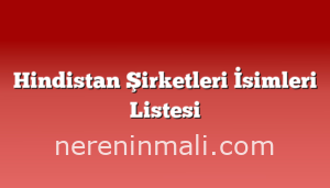 Hindistan Şirketleri İsimleri Listesi