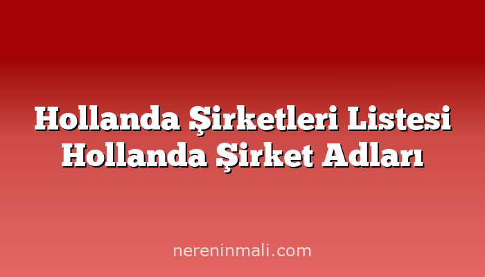 Hollanda Şirketleri Listesi Hollanda Şirket Adları