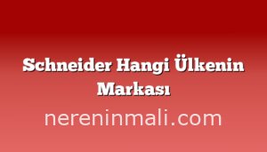 Schneider Hangi Ülkenin Markası