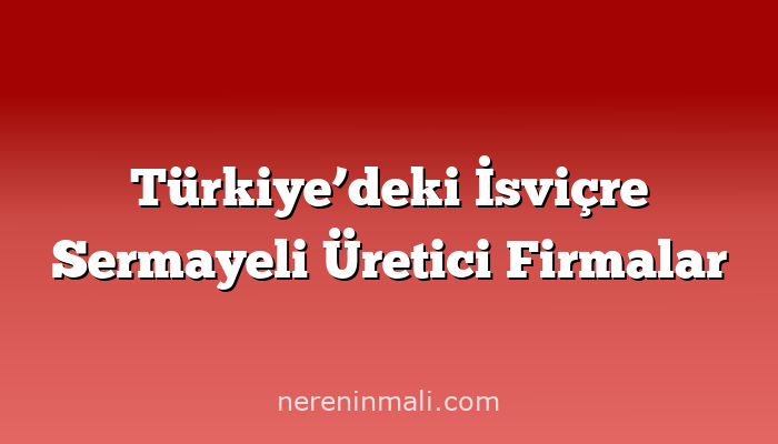 Türkiye’deki İsviçre Sermayeli Üretici Firmalar