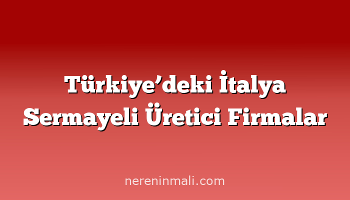 Türkiye’deki İtalya Sermayeli Üretici Firmalar