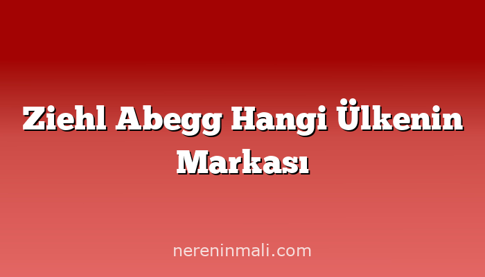 Ziehl Abegg Hangi Ülkenin Markası