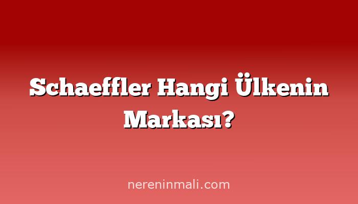 Schaeffler Hangi Ülkenin Markası?